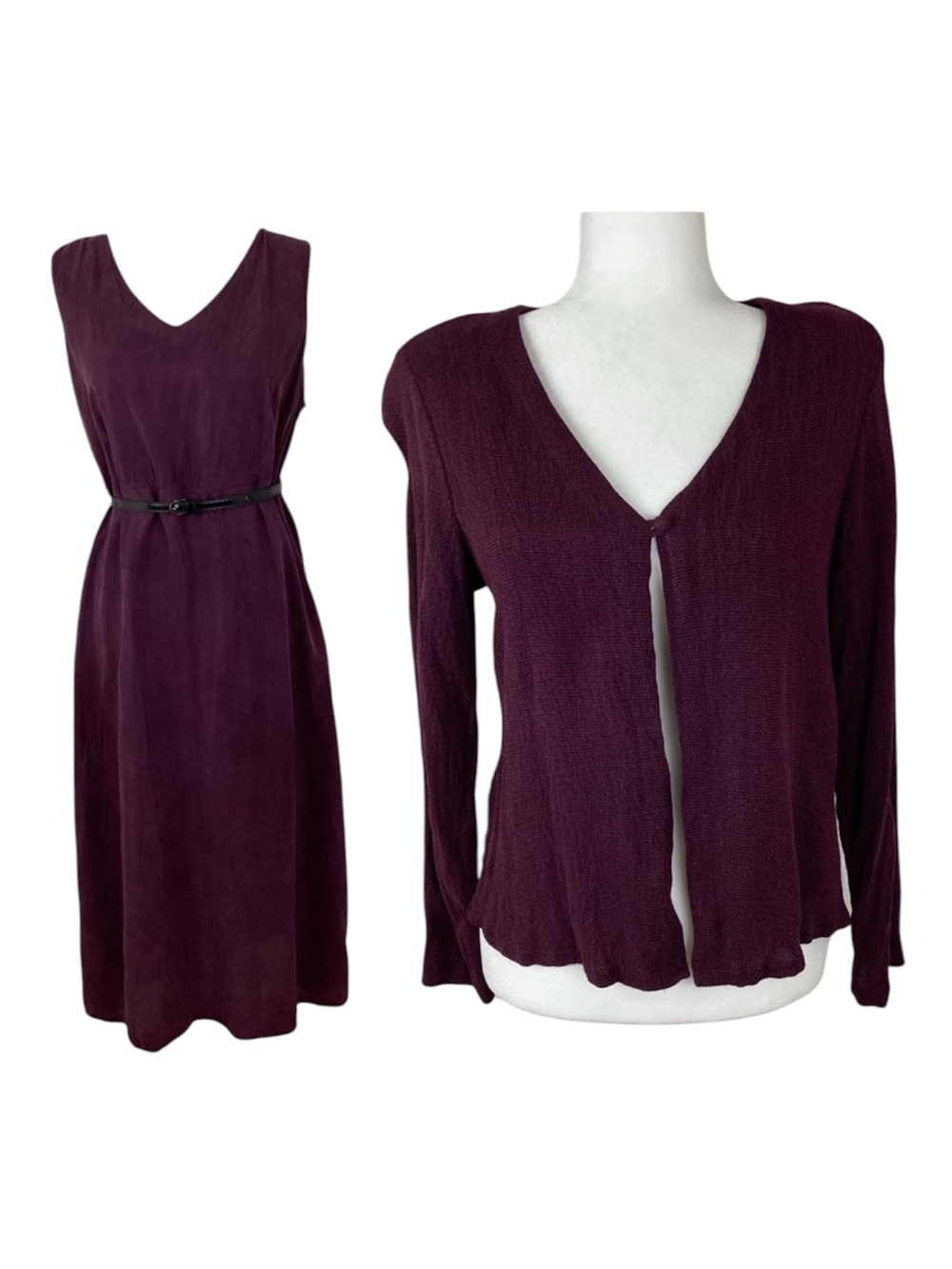 VTG 90's Rabbit DesignMaxi Sleeveless Burgundy Maxi Dress with cardigan 14 M